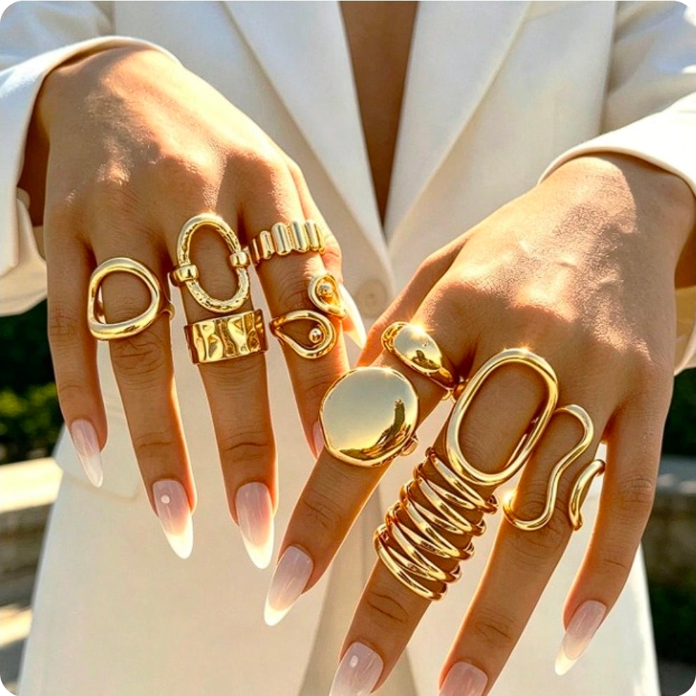 SET DE 10 ANILLOS - DORADO